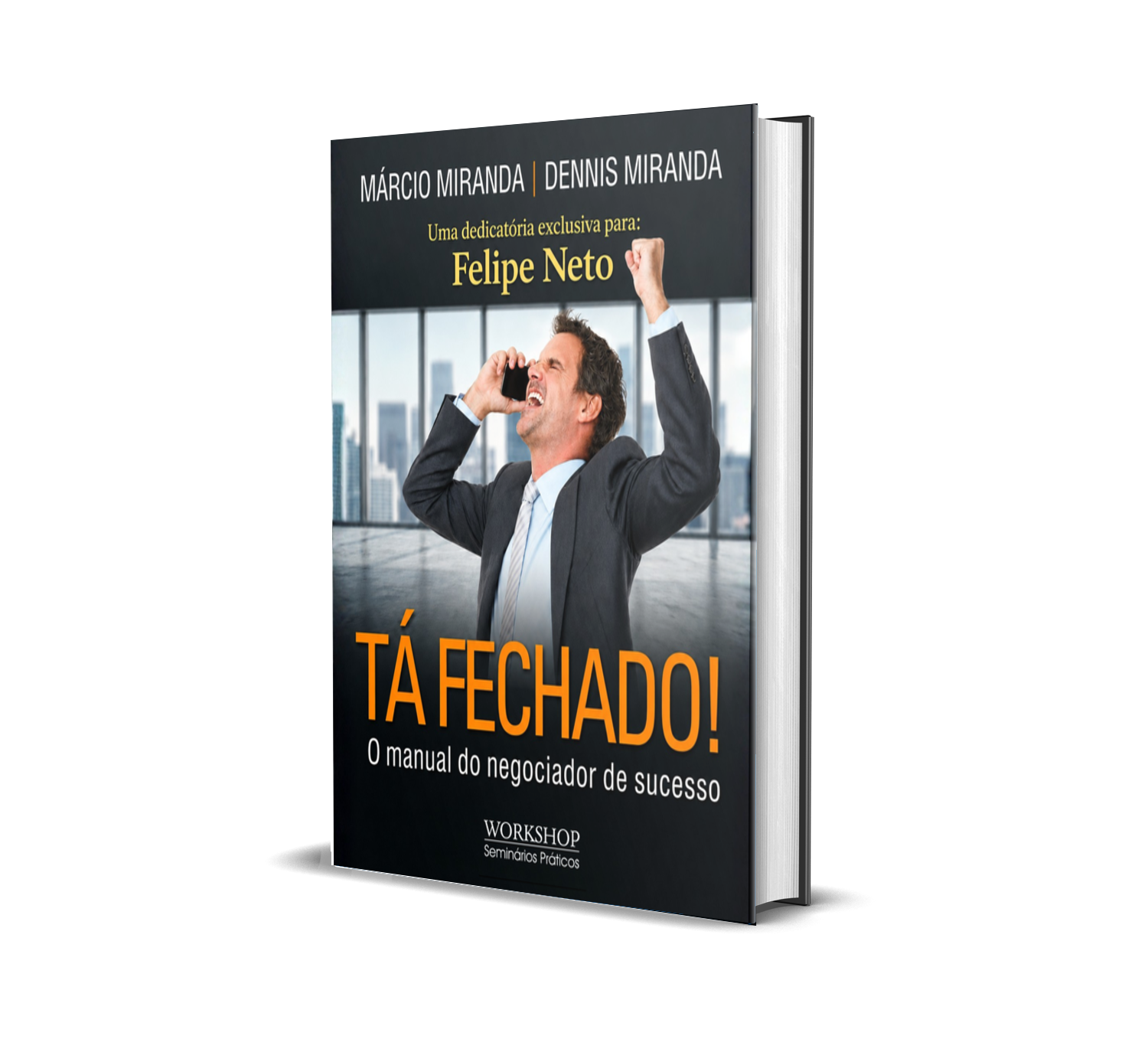 Livro Tá Fechado com o nome do aluno na capa e dedicatória de Márcio Miranda
